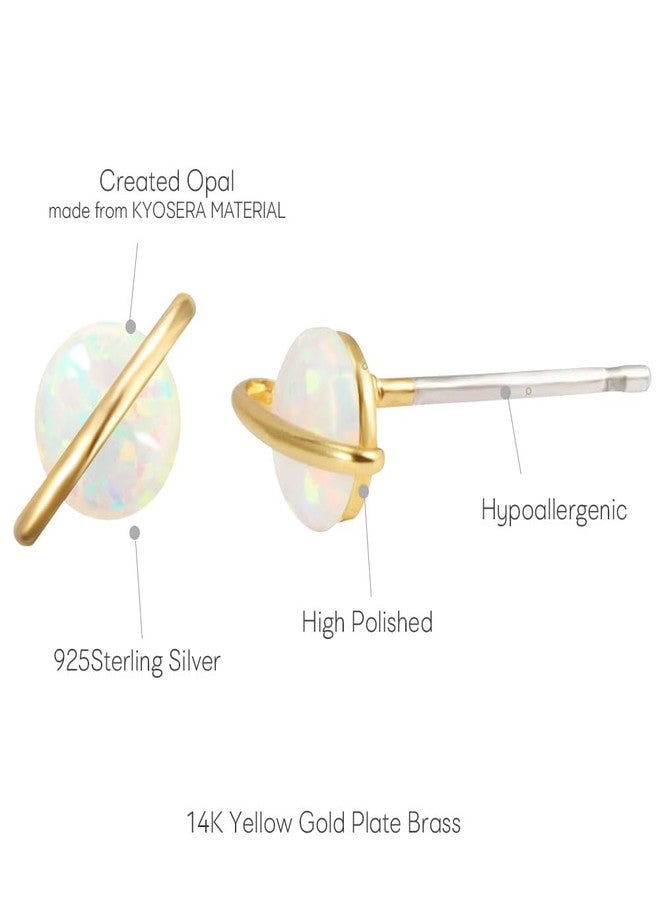 MustHave Planet 18K Rose/White/Yellow Gold Plated 925 Sterling Silver Post Dainty Opal Stud Earrings, White/Green/Pink Opal Earrings (Yellow Gold) - Image 3